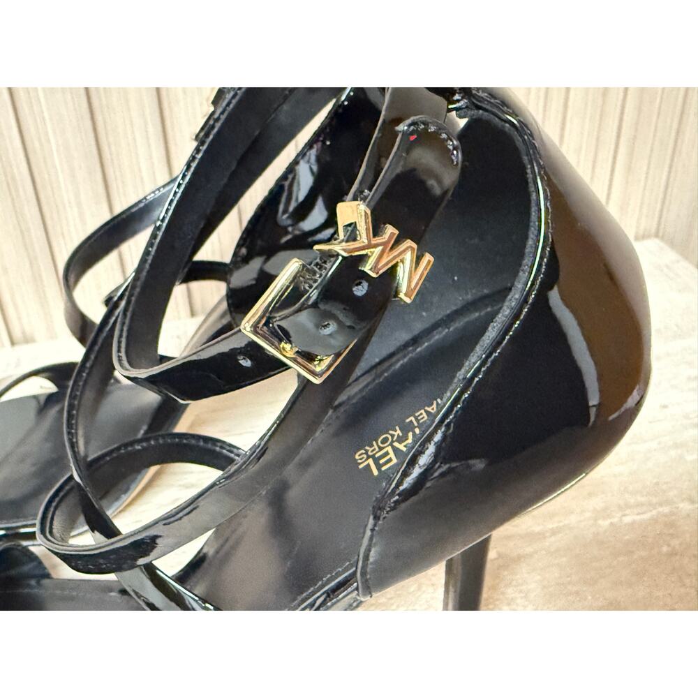MICHAEL KORS Astrid Sandal Black Patent Leather Women’s Shoes Sz 10 - Picture 8 of 13